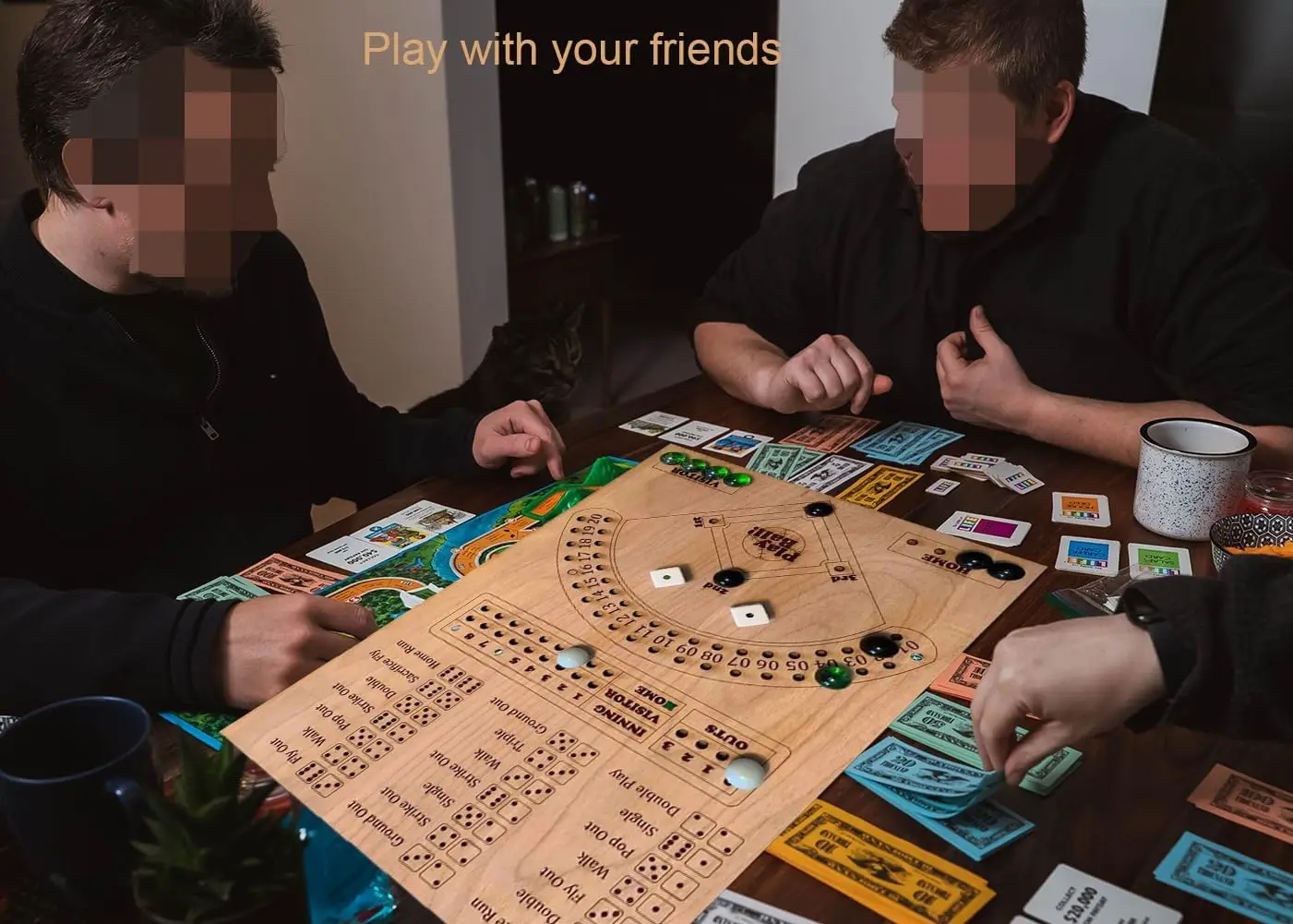 Wooden Board Game - Fun Baseball Marble Game for Family Game Night