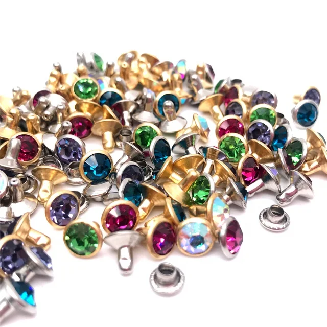 RH003 wholesale Fashion cheap crystal decoration garment rivet 7mm Metal Rhinestone Rivets Studs For Leather