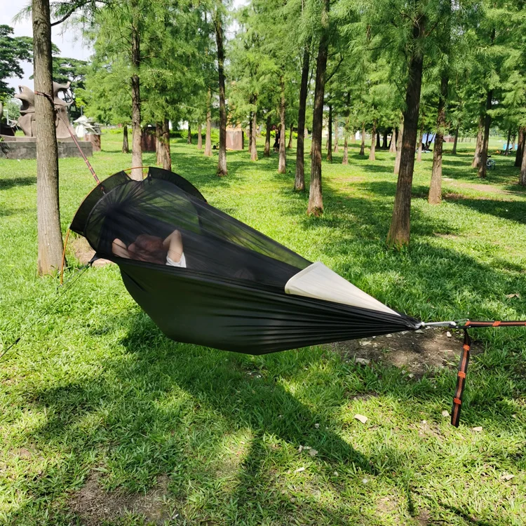 Outdoor custom parachute hammock nylon fabric portable mesh hammock with poles