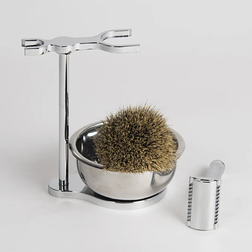 luxurious Wet Shaving Set ,High grade Pure Badger Shaving Brush  Stand and  Safety Razor Double Edge Blades kit