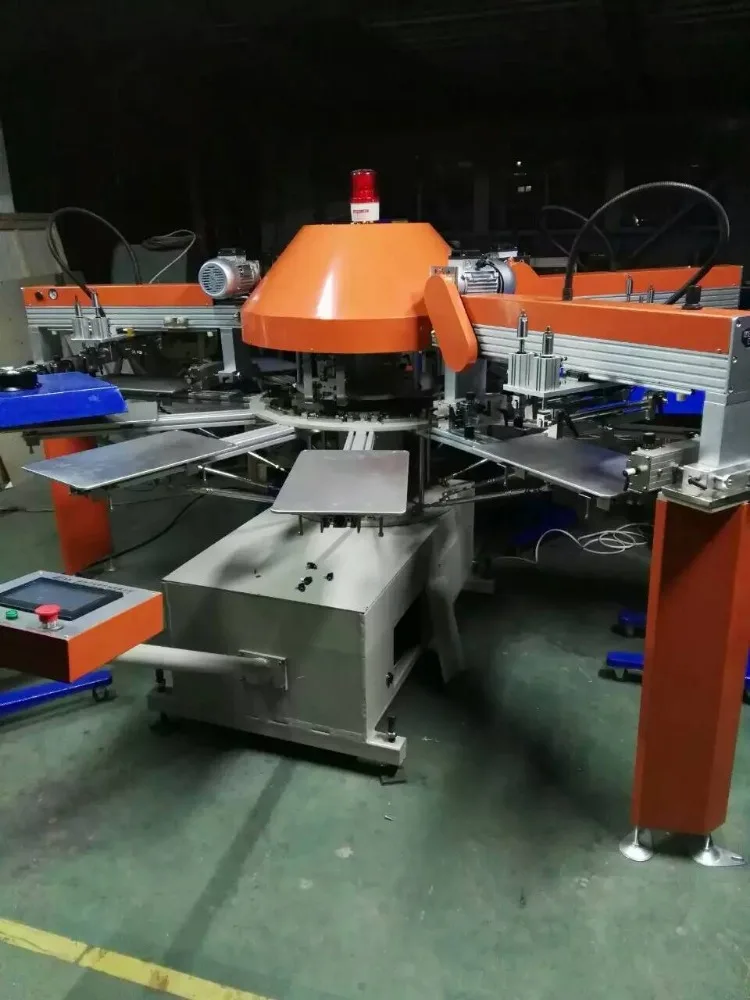 SPG series rotary nickel sheet feed flat bed silk screen printing machine for jeans plastic panel stadium cup traffic cones