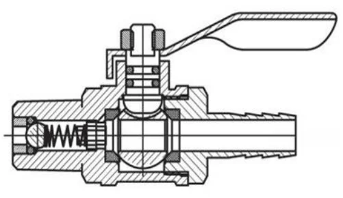Латунный газовый запорный клапан с бородкой и наружной резьбой обратным клапаном