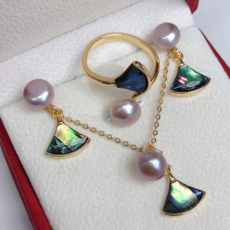 Luxury Abalone Colorful Shell Pearl 4-piece Jewelry Set Lovely Skirt Design Real Freshwater Pearl Women Party Jewelry Set