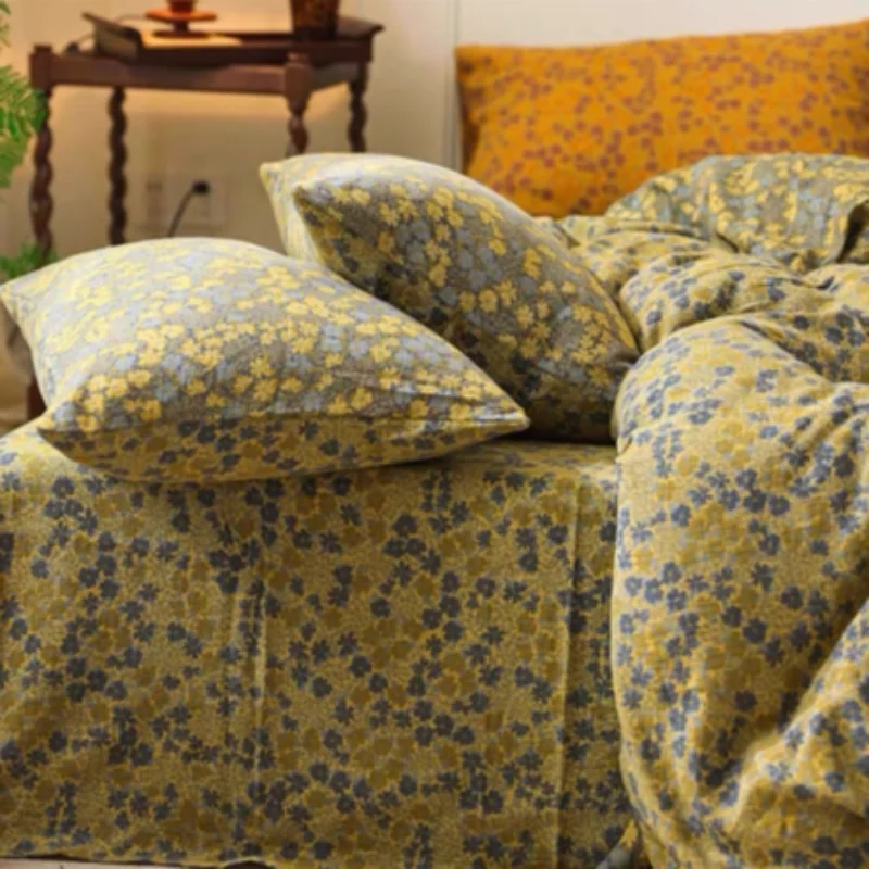 small flowers cotton double yarn four-piece suite A class mother and baby grade color jacquard 100 cotton gauze suite
