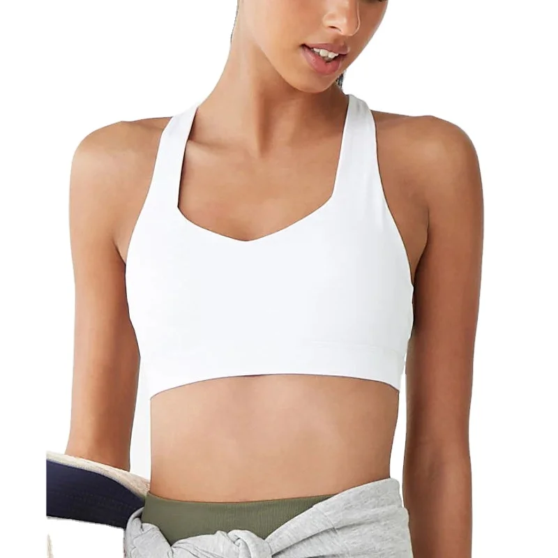 2019 Custom Made Gym Wear Women Fitness White Straps Sports Bra