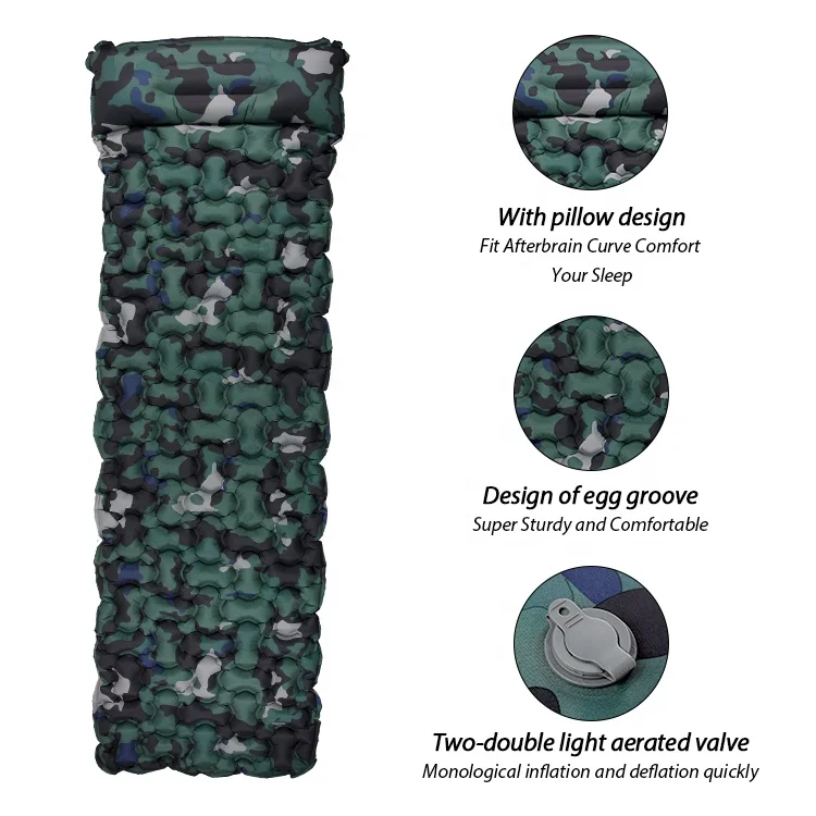Outdoor Hiking Ultralight TPU Sleeping Air Pad lightweight camping mat inflating bone shape sleeping pad with pillow