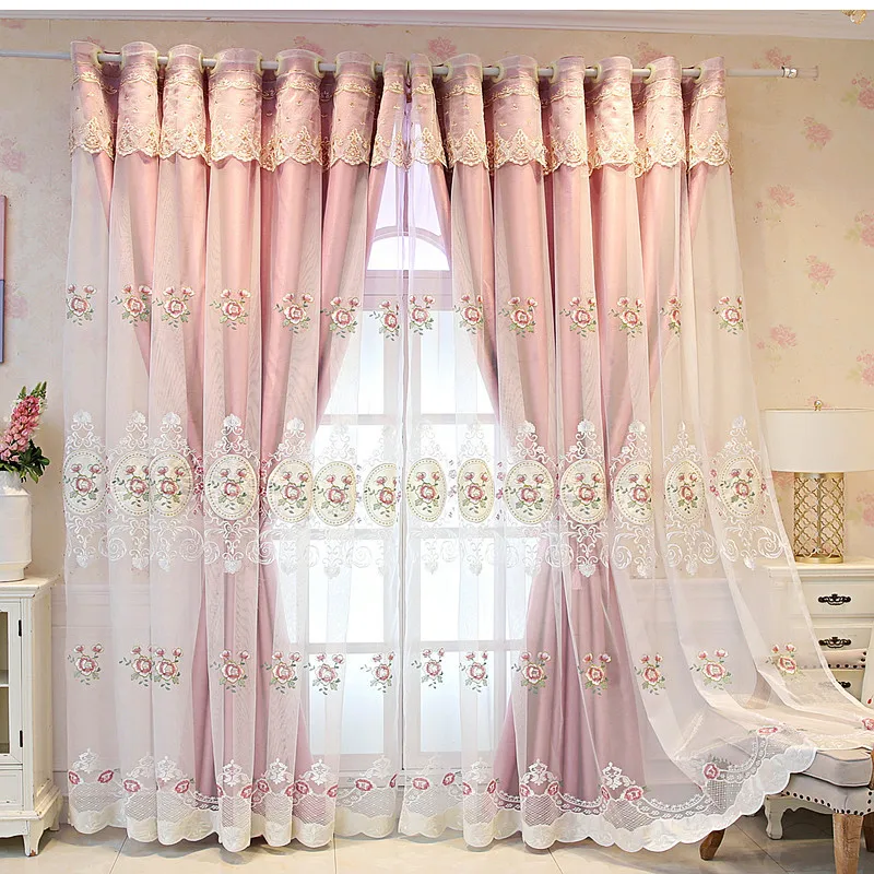 Luxury Embroidery Double Layer Window Curtains for the Living Room Voile Fabric Blackout Curtain Home Decoration
