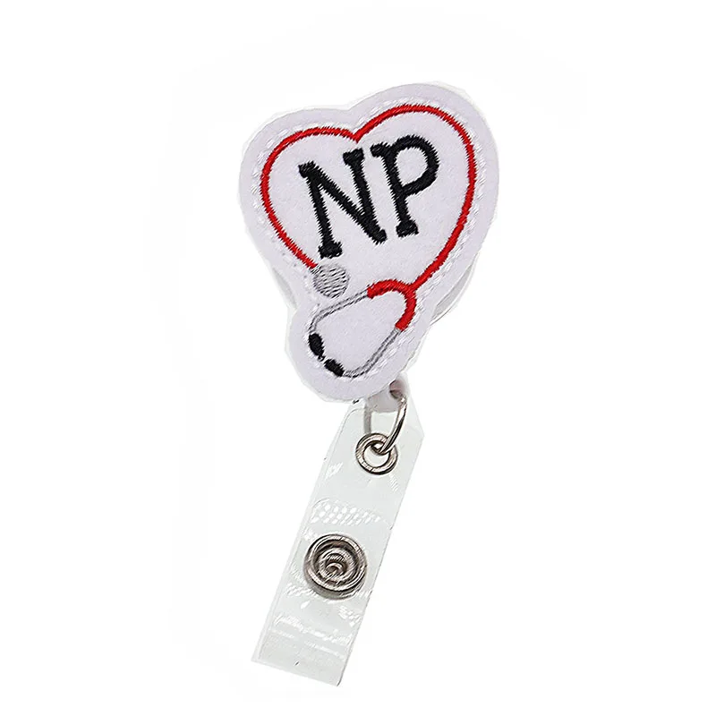 Handmade Knitting Felt Stethoscope Medical Nurse OT NP ICU Letter Retractable Badge Reel ID Badge Holder