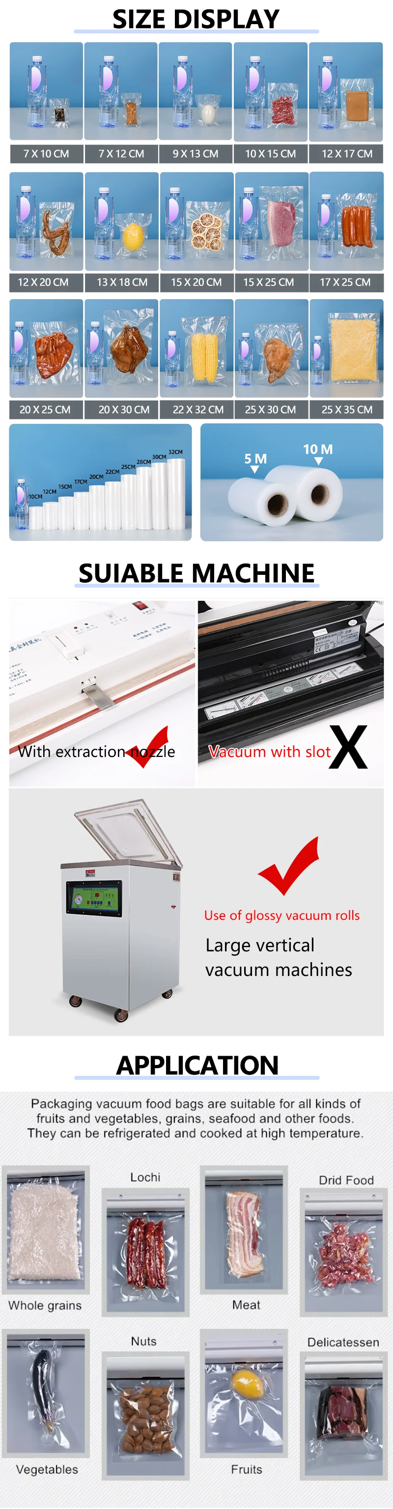 Custom Food Vacuum Sealer Plastic Fish Packing Bags For Sea Food