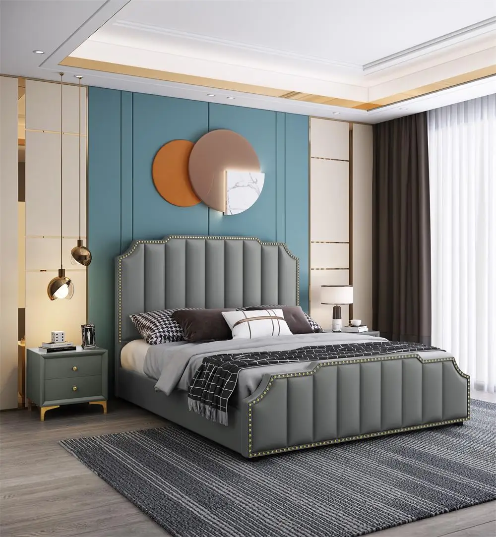 Luxury Modern Design Room furniture Upholster Twin Queen Beds Leather Storage Bed Wooden Frame King Size Double Beds With Drawer