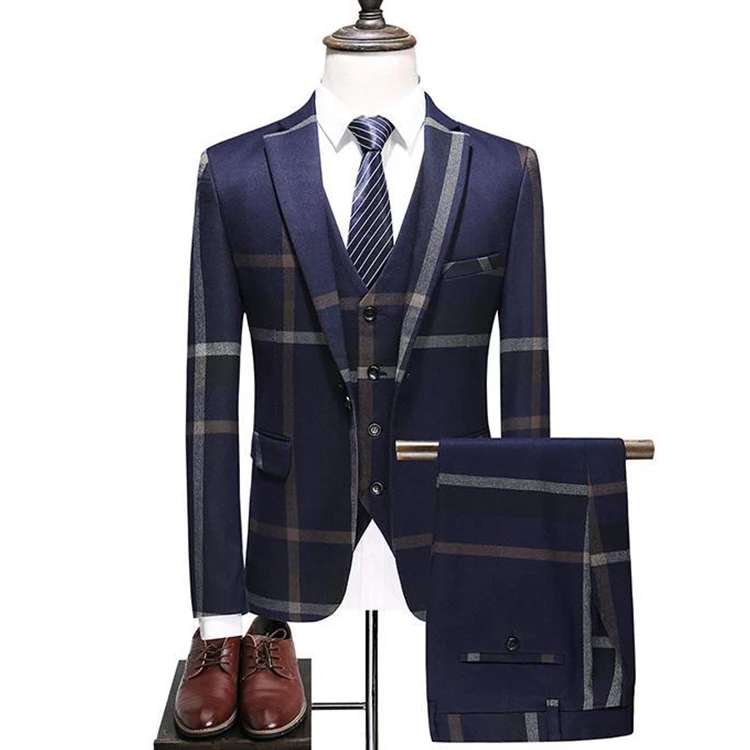 Wholesale lattice work suits man suit 3 pcs
