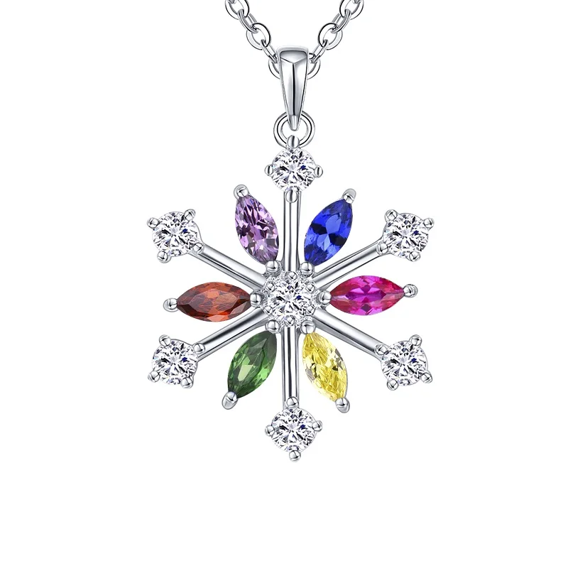 Fashion Zircon Crystal Snowflake women jewelry cz snowflake charm birthstone pendant necklace