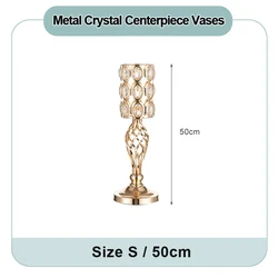 Metal Diamond Crystal Wedding Centerpiece Vases for Tables, Gold Versatile Tall Flower Holders Centerpiece Flower Stands