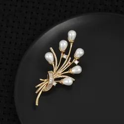 Japan and South Korea Fashion Elegant Pearl Flower Bundle Brooch Creative Zircon Suit Cheongsam Pin Brooch Accessories Wholesale