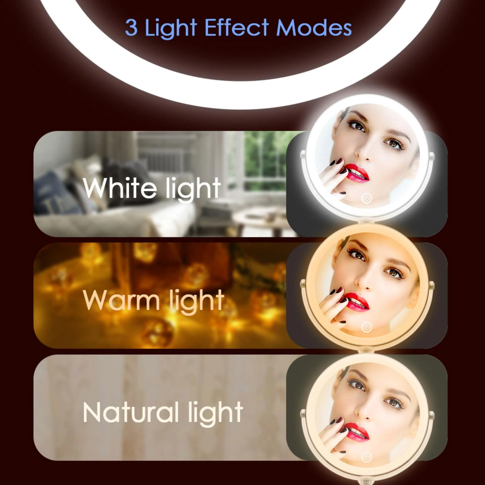 Greenfrom 8 Inches Round Shape Dual Touch Magnifying Vanity Mirror