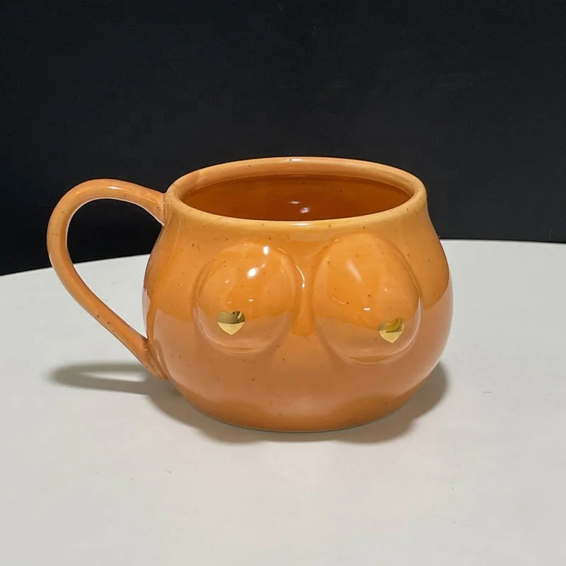 Speckled Ceramic Female Form Ceramic Coffee Mug with golden heart nips Boob Gifts Tea Cup  Funny Large Coffee Boob Cup