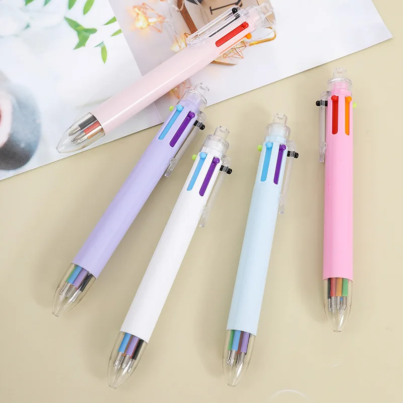 Colorful 6-Color Ballpoint Pens Multi-Colored Office Stationery Student Prizes Discounted Promotional Oil Pens with Press Design