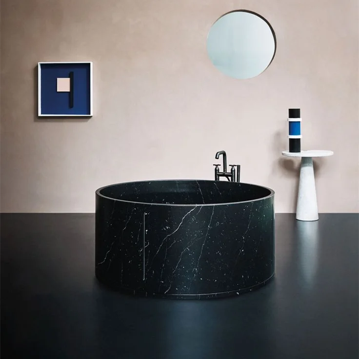 RF High Quality Large Size Artificial Stone Black Marble Round Bathtub Floor Free Standing Bath Tub