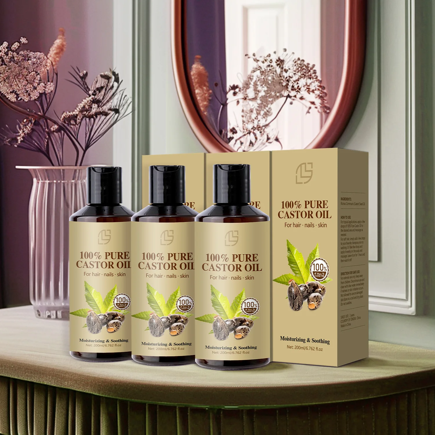Wholesale 200ml Pure Castor Oil for Hair Care Cosmetic Essential Body Oil with Model Number Serum for Scalp Application