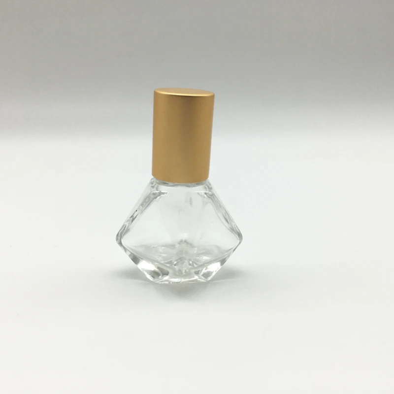 star diamond shape empty clear thick glass essential oil perfume bottle with metal roller and aluminum lid 8ml