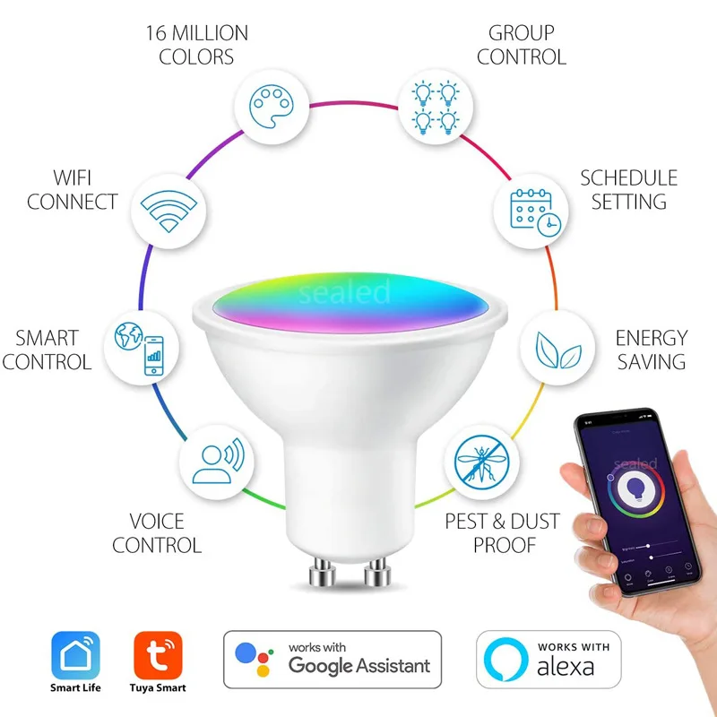 Popular Wifi Control Indoor Music Party GU10 Smart RGB Soft Warm Cold Natural Daylight White LED Spot light Bulb