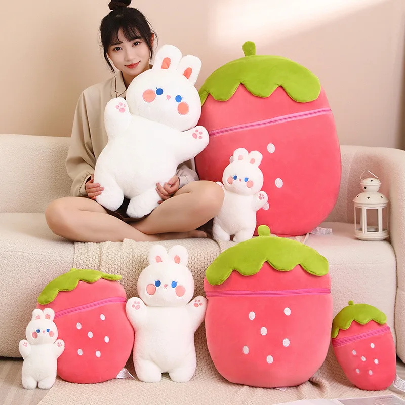 Cartoon Fruit Shape Pillow Strawberry Rabbit Morphed Stuffed Toys Bunny Pillow Girl Birthday Gift