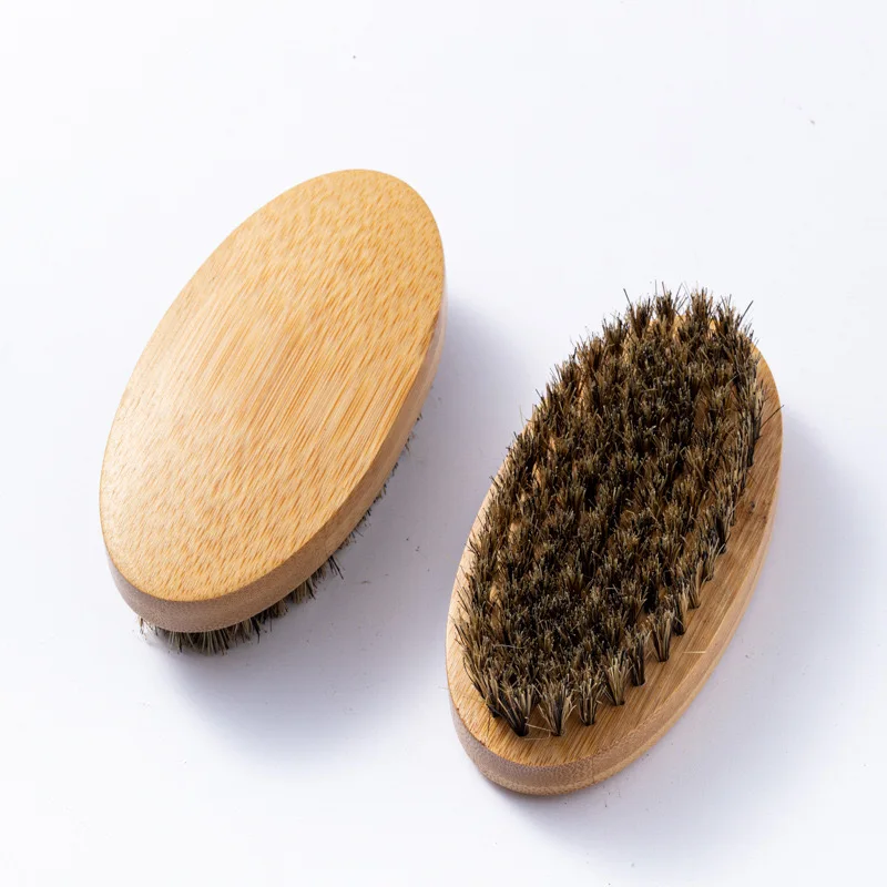 High Quality Oval Beard Brush with Faux Boar Bristle Beech Wood Bamboo Handle for Men Pocket Mustache Grooming Cleaning Comb
