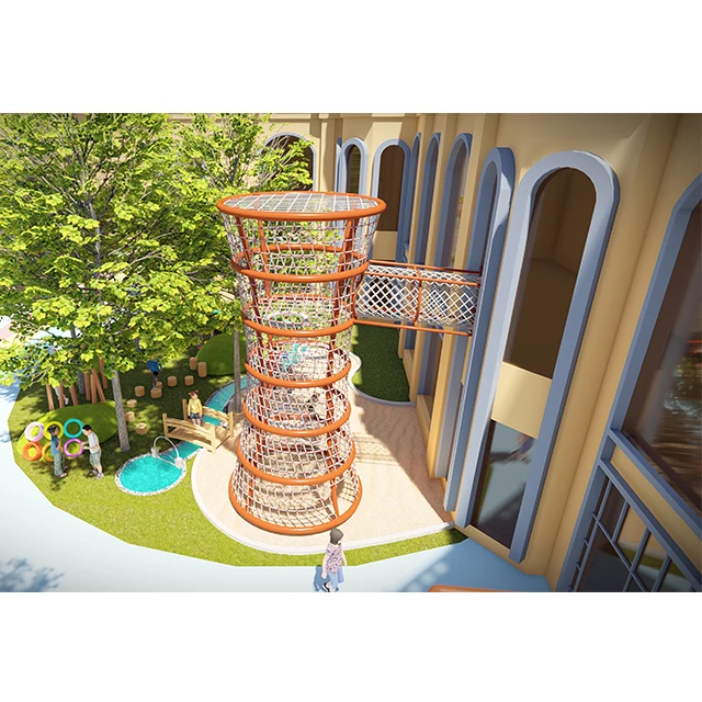 COWBOY Preschool Outdoor Design Children Playground Wooden Custom Playground Slides Climbing Nets For Kids