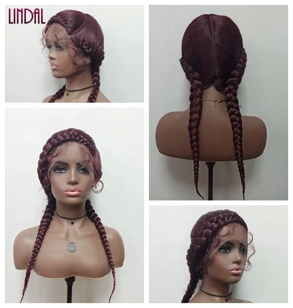 LINDAL braided frontal wig with baby hair 1B#, 1/99#, 1/30#, 1/27#, 27/613# 2 braids wig hd lace front Perruque Tresse