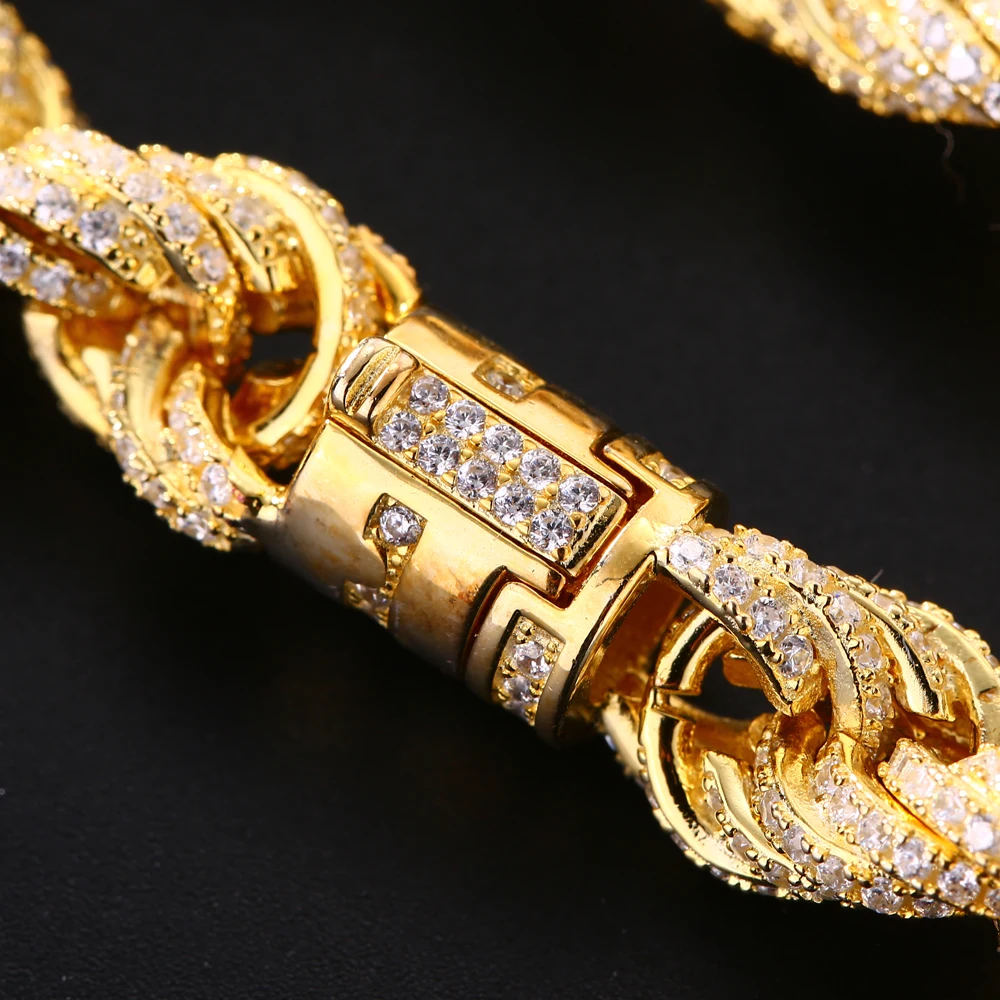 Customized Bulk Size 12mm Iced Out Moissanite Rope Chain 925 Sterling Silver Hip Hop Jewelry Moissanite Cuban Clasp Necklace