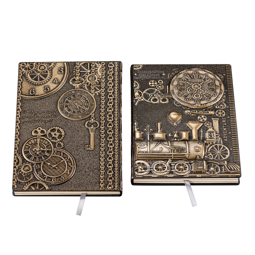 A5 Punk Train Embossed Antique Travel Notebook Custom Leather Diary Writing Notebook Leather Notebook