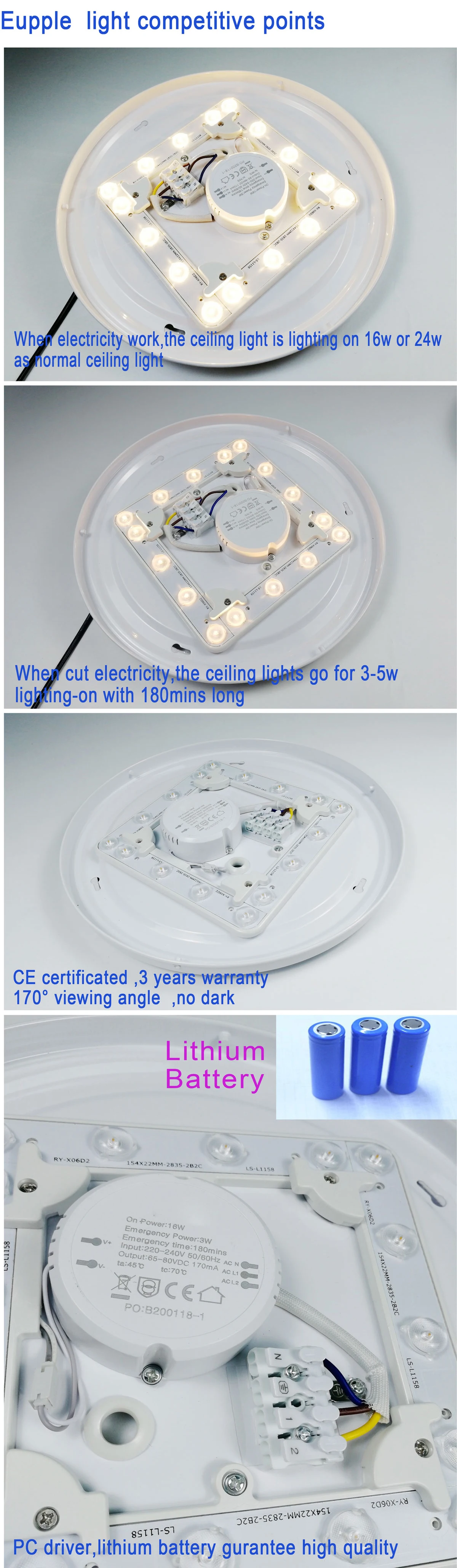 30000pcs/month overseas sales 16W 24W ceiling emergency led light ceiling mounted for bedroom