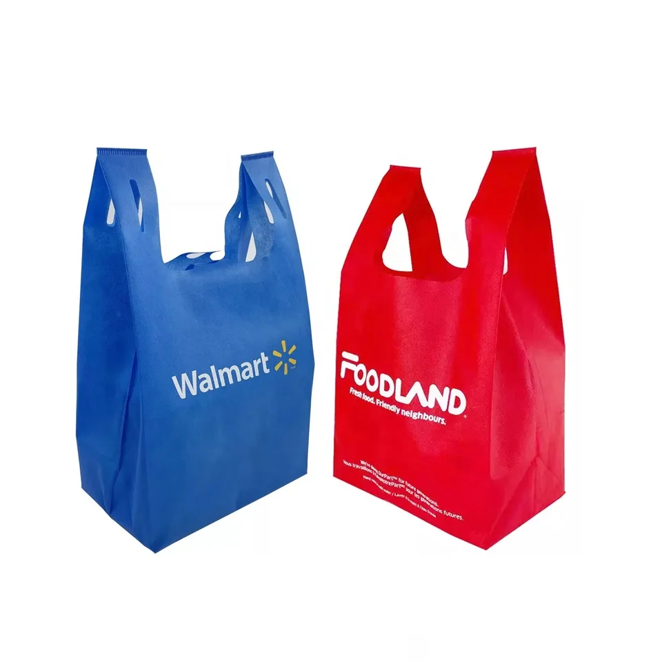 High quality reusable die cut grocery shopping t-shirt bag non woven 80g non woven polypropylene bags reinforced handle