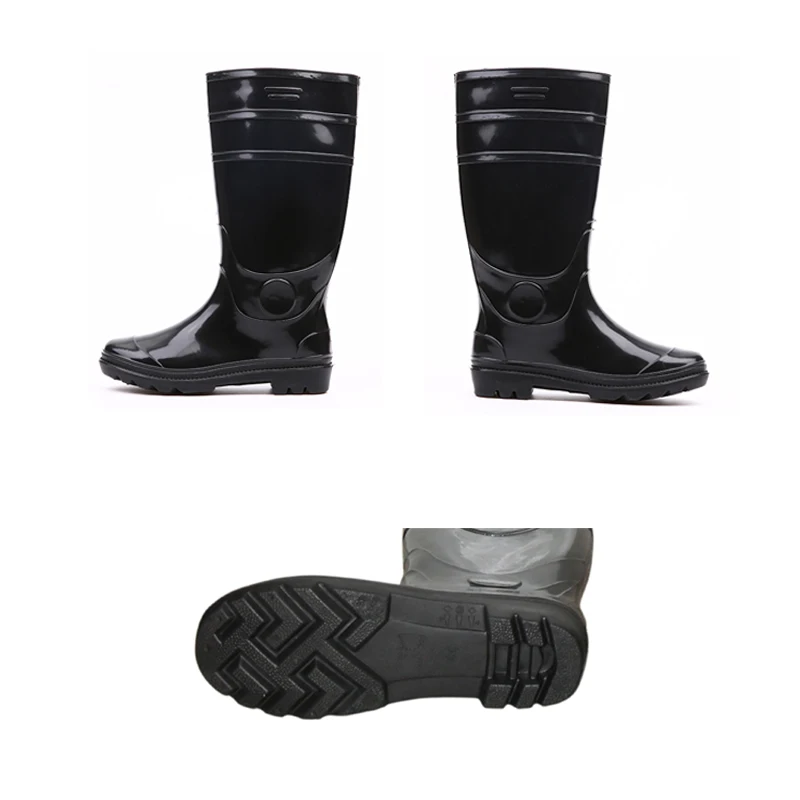 Factory Wholesale Gunboots Black Waterproof Oil Acid Alkali Resistant Anti Slip Lightweight  Glitter Mens Pvc Rain Boots