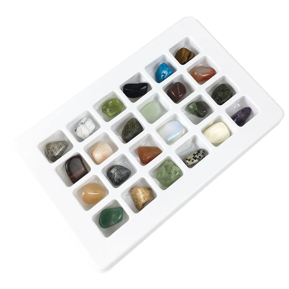 Customized 24 kinds polished stone gems M size crystal specimen gift box