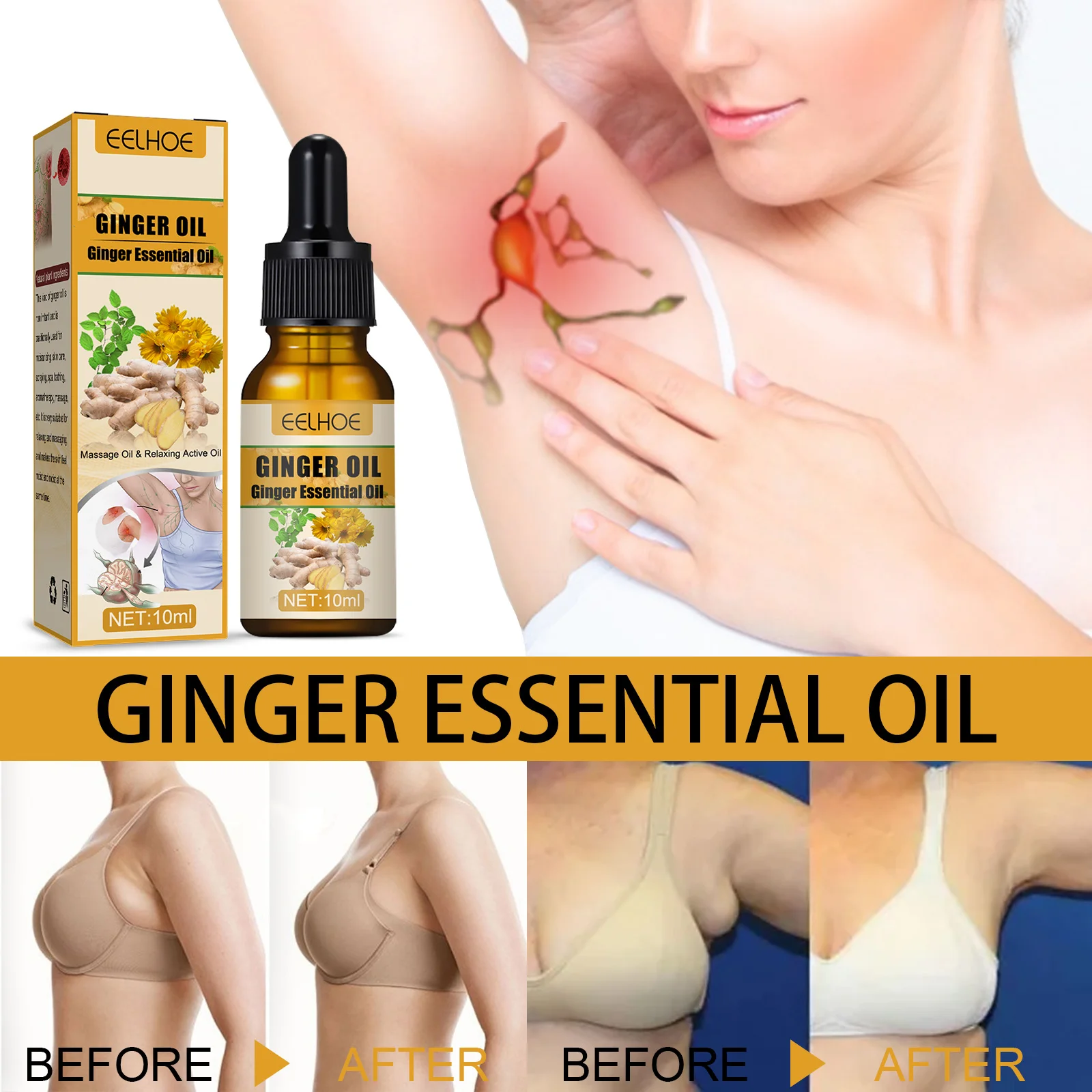 Ginger Slimming Essential Oil 10ml Ginger Oil Lymphatic Drainage Therapy Plant Essential Oil Promote Metabolism Body Care