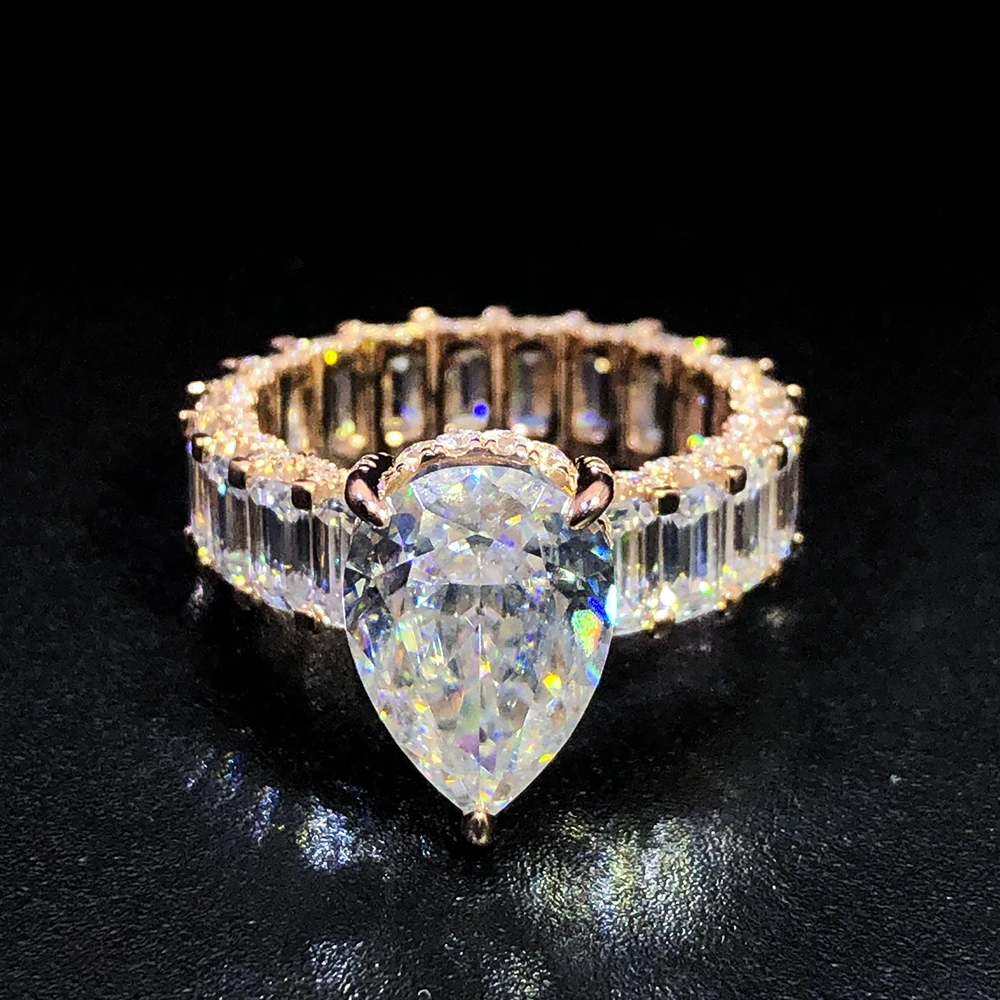 Custom Women Fashion Luxury S925 S925 Silver 9k 10k 14k 18k Gold Ring Pear Moissanite Lab Grown Natural Diamond Wedding Ring