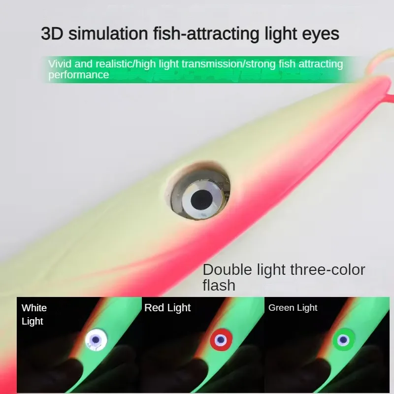 LED Flashlight Eye Jig Metal Lead Jigging Lure Night Fishing valopilkki Artificial Hard Bait for Sea Tuna Fishing JigBait Metal