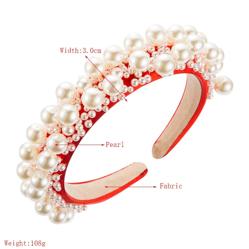 
2021 Spring Women Hair Accessories Fashion Big Pearl Headband Handmade Bride Fabric Padded Hairband for Girls 
