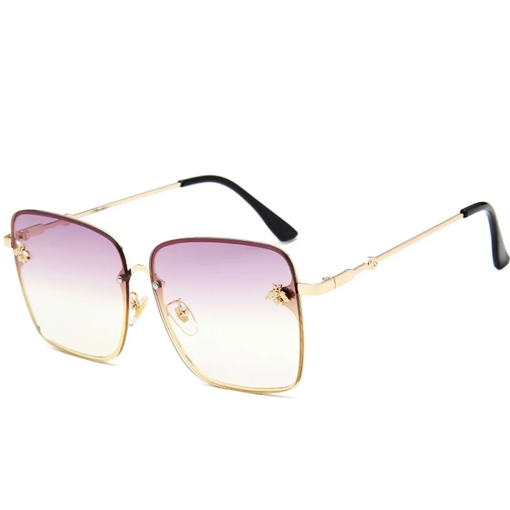 2022 New Fashion Lady Oversize Rimless Square Bee Sunglasses Women Men Small Bee Glasses Gradient Sun Glasses Female UV400