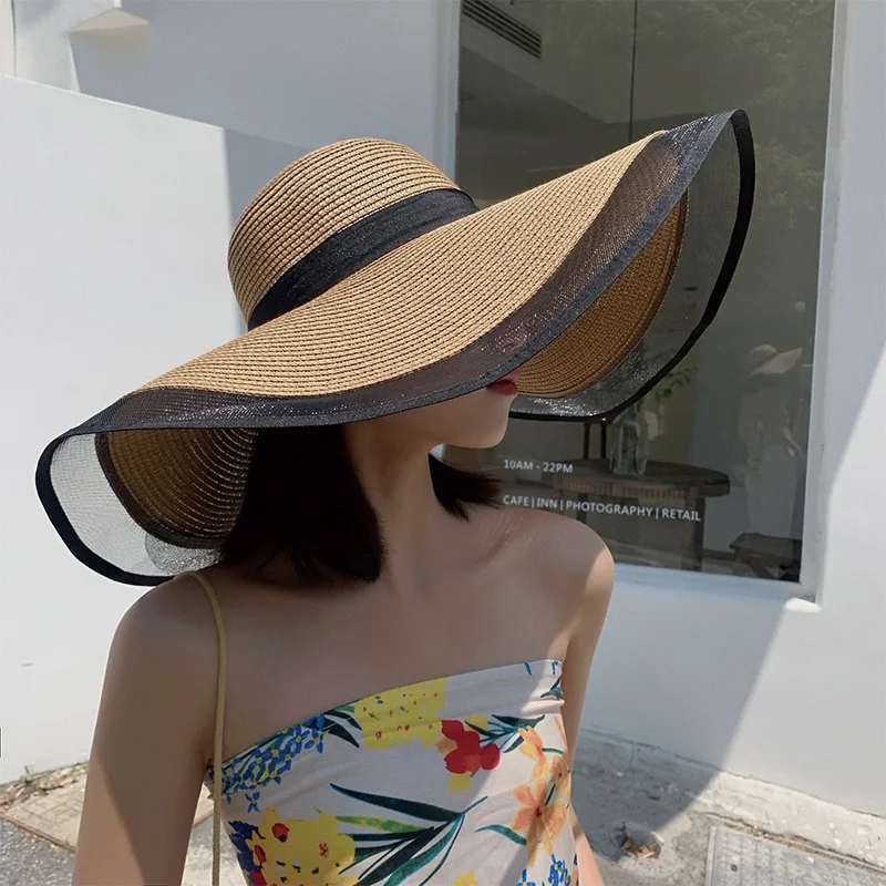 Women Straw Hat for Catwalk Fashion Rough Brim Straw Floppy Hat Summer Sun Beach Sun Visor Hat