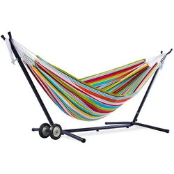 Danlong Wholesale 2 Person Heavy Duty Outside Double stripe Cotton Hammock portable hammock with  wheel stand