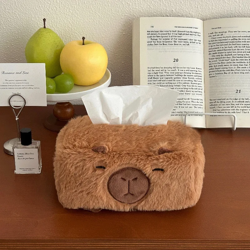Soft Capybara Car Tissue Box Cute Plush Doll Stuffed Animal Toy Capybara Car Armrest Box Multi-Functional Hanging Tissue Box