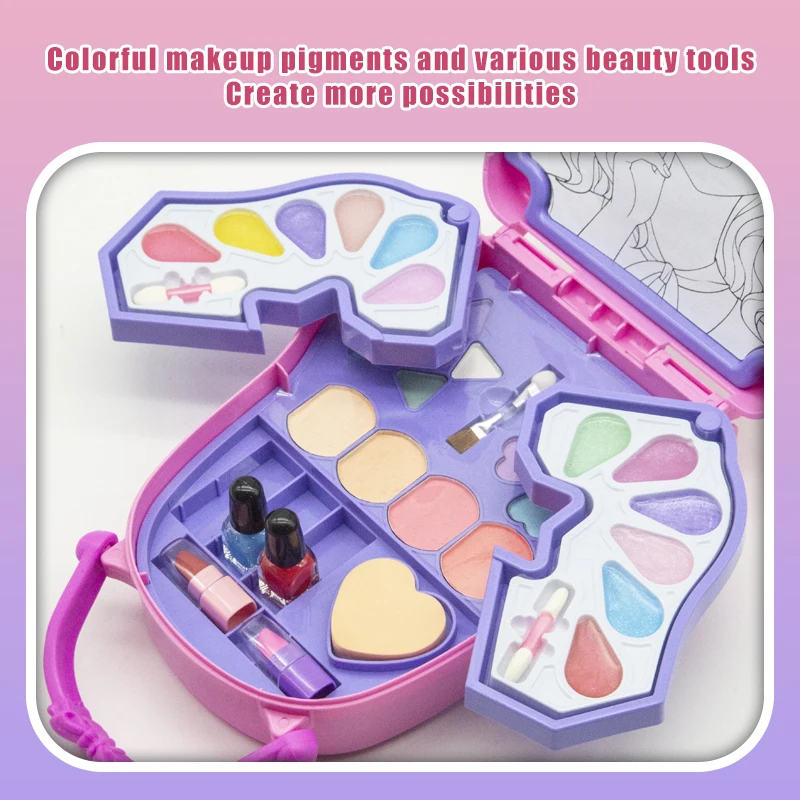 Children Makeup kit toys  Cosmetic Simulation Pretend Play Toys with Lipstick Nail Polish handbag