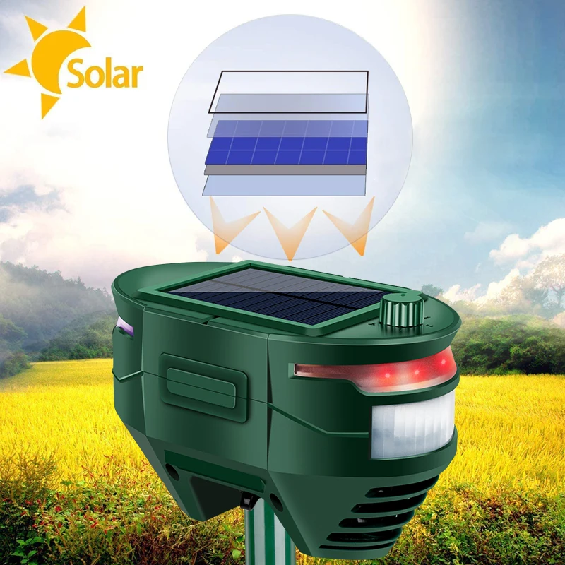 Solar Animal Repeller lights Ultrasonic Bird Dog Cat Wolf Wild Pig Badger Repellent Waterproof Wild Animal Bird Repeller