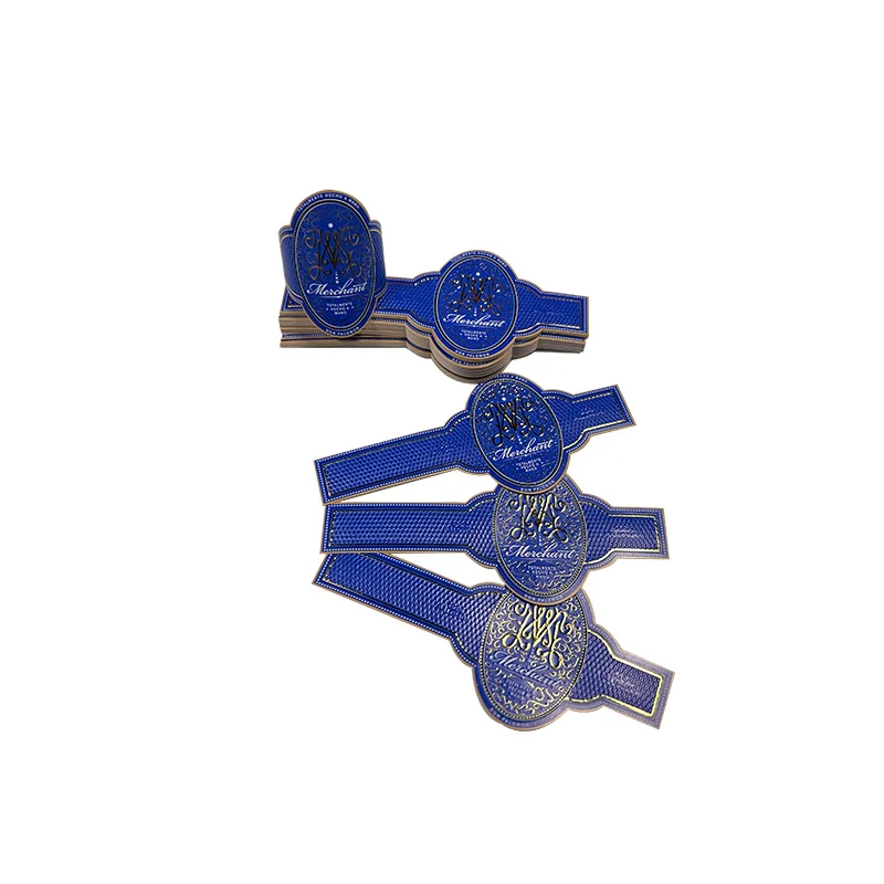 Custom Adhesive Cigar Ring Label with Gold Foil Embossed Logo Soy Ink Flexography Band Label for Stickers