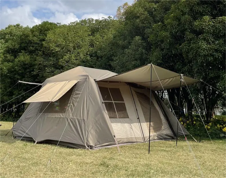 Automatic tent Outdoor camping two rooms one hall large foyer comes with three color atmosphere lights roof ridge tent