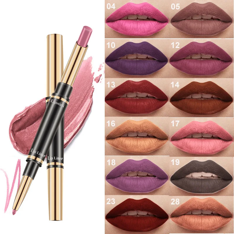 Makeup wholesale double-headed lipstick pen 12 colors waterproof non-removing makeup holding lipstick liner