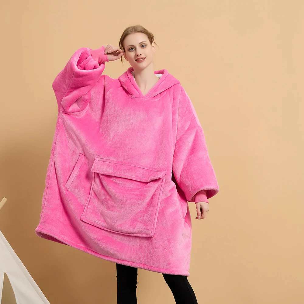 Cheap Eco-Friendly Oversized Warm Winter Woven Sherpa Fleece Hoodie Blanket Sweatshirt
