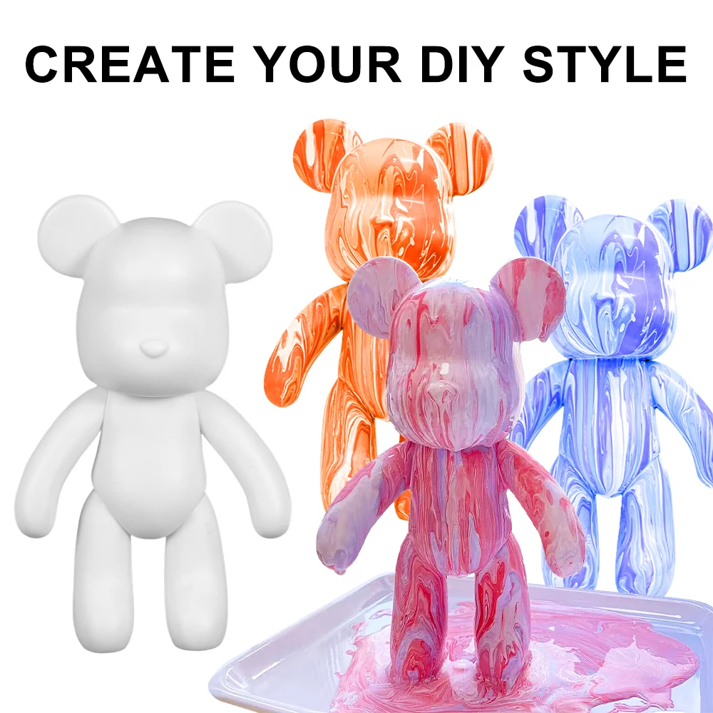KHY 2024 Tiktok Hot Sale Fluid Violent Bear Doll Ornaments Creative Gift Diy White Embryo Enamel Liquid Bear